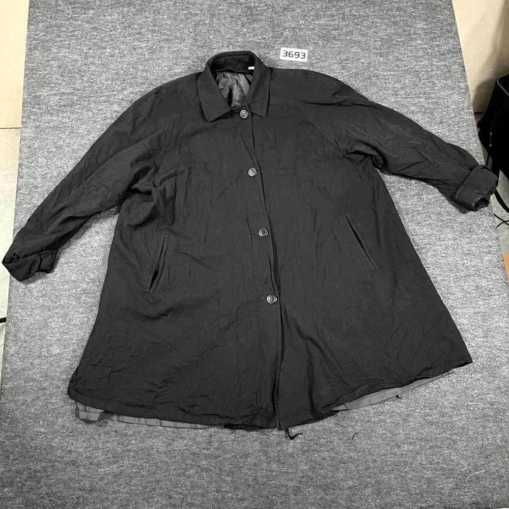 Vintage Made in USA London Fog Trench Coat Womens 14 Black Lined‎ Button